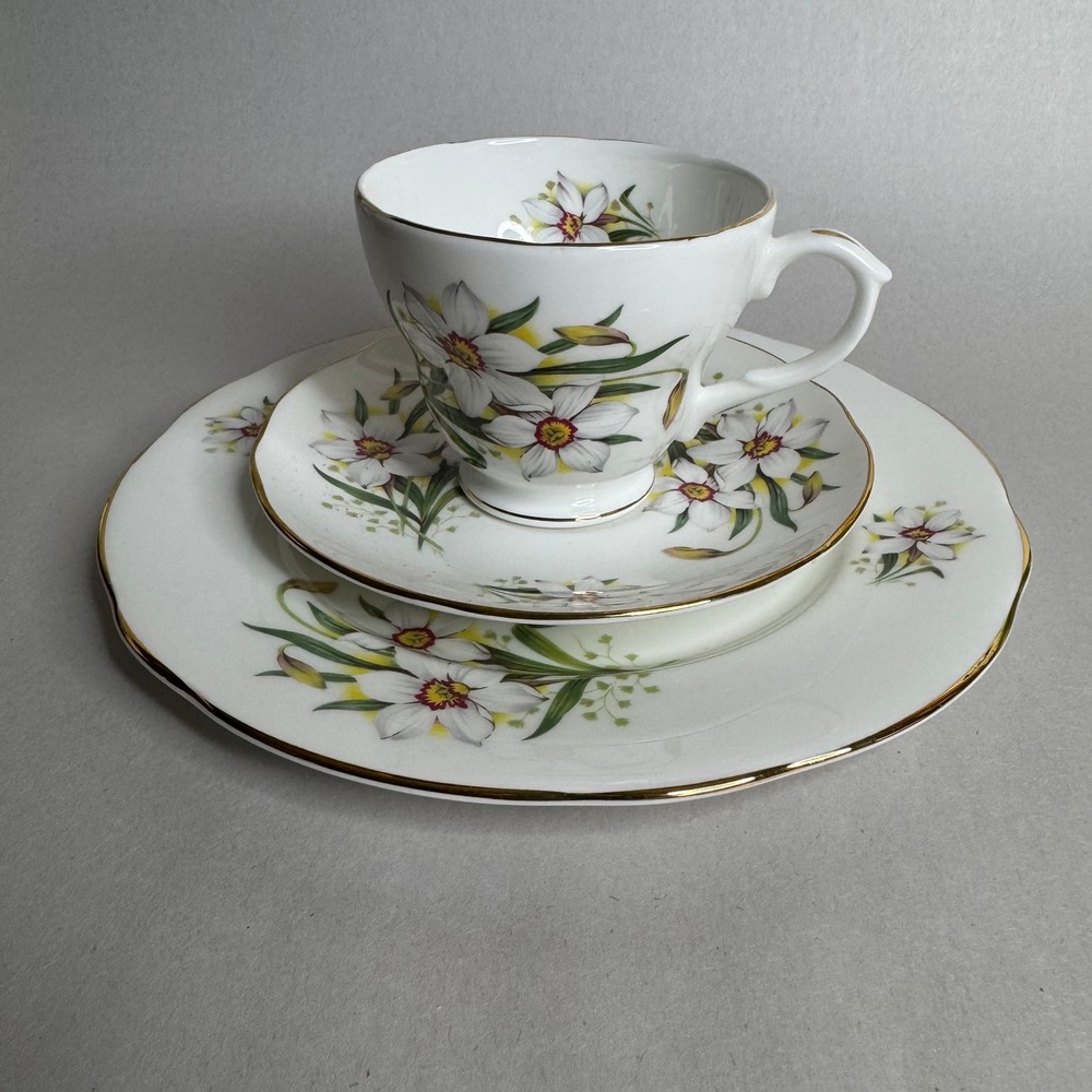 Duchess Bone China England Narcissus Daffodil Tea Cup Saucer and Side Plate Trio